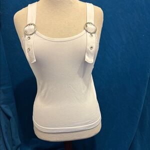 fct basics White Ribbed Tank Top with Silver Accents size large